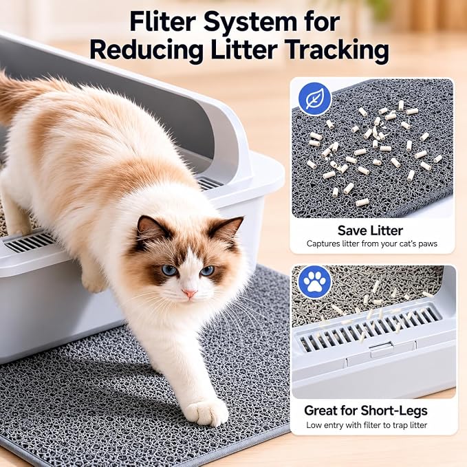 KalraMay XXXL Extra Large Stainless Steel Litter Box, Cool Gray | Large Cat Litter Box for Big & Multi-Cats, Metal Cat Box with Mat & Scoop, Non-Sticky, Anti-Leakage,Easy Cleaning