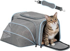 Petsfit Small Expandable Cat Carrier for Air Travel, Up to 9 lb | 16 x 10 x 9 in; sized for Alaska Airlines, with locking zippers, an interior safety tether and multi-side ventilation.