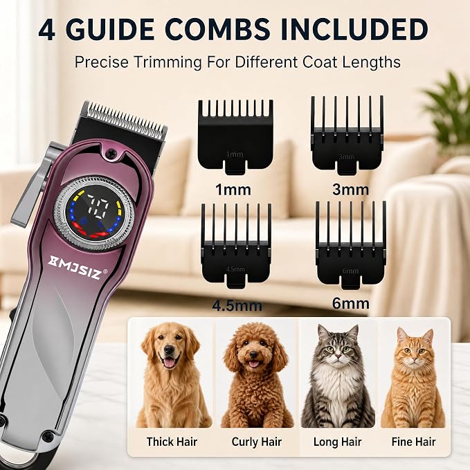 Dog Clippers for Grooming Thick Hair, Pet Grooming Kit with Carry Case | LCD Display • USB-C Charging • 180-Min Runtime • Low Noise • Carrying Case • Metal Housing