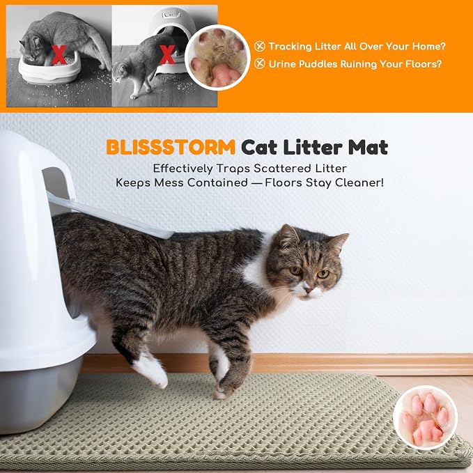 Cat Litter Mat 31"x24",Double Layer EVA litterbox Mat Beige | Extra Large Honeycomb, Waterproof & non-slip, Odor-free, easy clean, washable durable floor protector,scatter control
