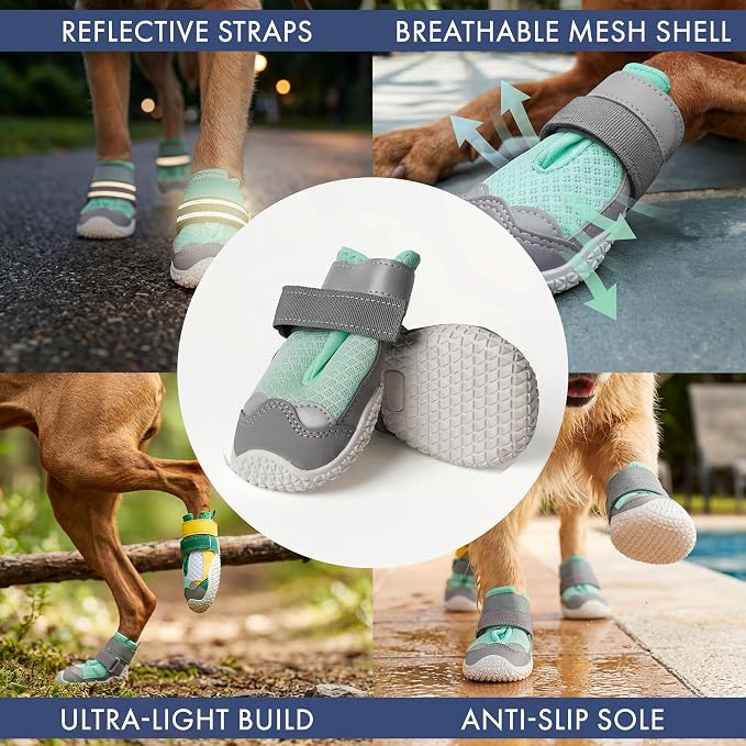 Spark Paws 365 Dog Shoes - All-Season Boots for Winter Snow & Hot Pavement | Water-resistant, anti-slip, stay-on straps - rain, ice & summer booties in one. Reflective; small, medium & large dogs