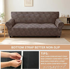 ZNSAYOTX Stretch Couch Covers for 3 Cushion Couch, 1-Piece Sofa Cover Slipcover Pet Friendly, Furniture Protector with Elastic Bottom for Dogs Geometrical Jacquard Fabric (Large, Brown)
