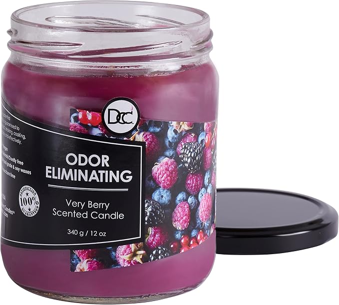 Very Berry Odor Eliminating Highly Fragranced Candle - Eliminates 95% of Pet, Smoke, Food, and Other Smells Quickly - Up to 80 Hour Burn time - 12 Ounce Premium Soy Blend