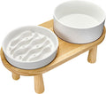 Ceramic Slow Feeder and Water Bowl Set for Medium and Large Dogs, 2.0 Cups Dog Slow Feeder(30oz) and 70oz Water Bowl Set, 8in, White