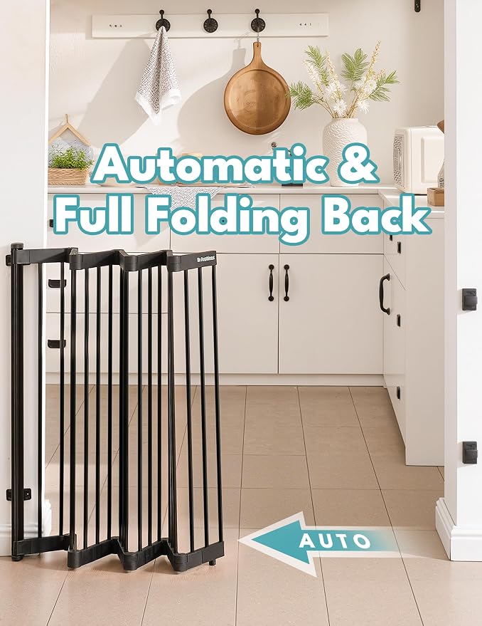 No Pawblems Retractable Safety Gate, Metal Adjustable Dog Gate for Doorways, Stairs & Hallways, Expands to 45" Wide, 36" Tall Gate, Auto Retract Design, No Bottom Bar, Black
