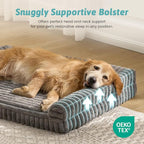COZY KISS Ultra Soft Faux Rabbit Fur Dog Bed for Large Dogs – 44"x32" Orthopedic Foam Couch, Removable Washable Cover & Waterproof Lining, Grey