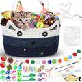 Zopeal 76 Pcs Cat Storage Basket Gift Toys Set Interactive Cat Toys Kitten Wand Colorful Flashing Balls Pet Crinkle Balls Attract Kitten to Swat, Hunt for Pet Indoor(Blue)