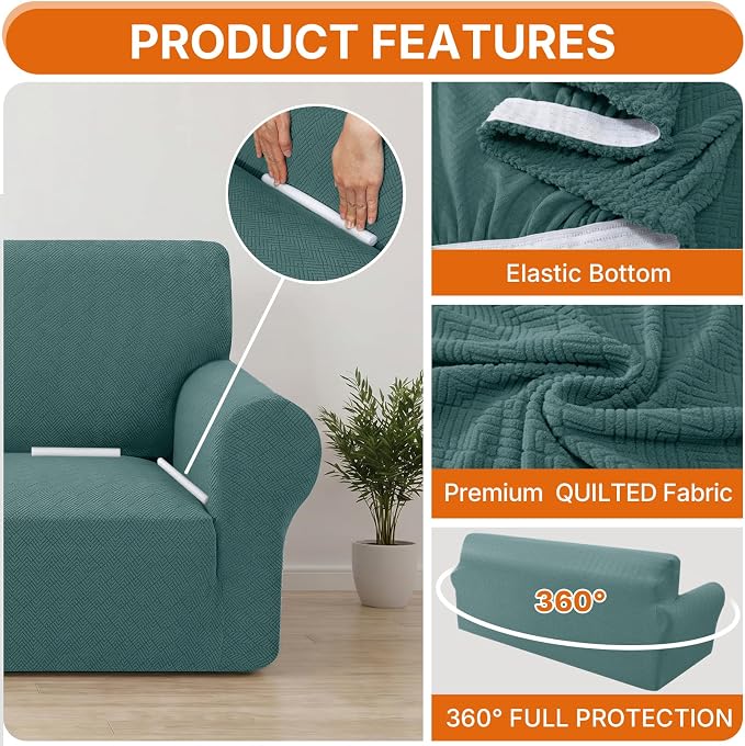 XINEAGE Stretch 4 Seater Slipcover, Non-Slip Pet Couch Cover,Light Blue | Washable Furniture Protector, Elastic Bottom, Dogs & Cats Friendly, Scratch-resistant, Fast Setup, High Elasticity