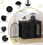 Hzuaneri 26.8'' Wooden Dog Crate Furniture, Indoor Dog Kennel Dogs Cage for Small Dogs, Heavy Duty Dog Crates Decorative Pet House End Side Table TV Stand, Black DFC85504B