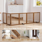 Freestanding Pet Gate Foldable Dog Gate (110 inches Wide) Walnut Bamboo Dog Gates for Stair Doorways House Puppy Fences Indoor (4 Support Feet Included)