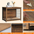 DWANTON Dog Crate Furniture with Cushion, Wooden Kennel Table with Double Doors, Indoor Dog House, Medium Size, 32.5" L, Warm Brown