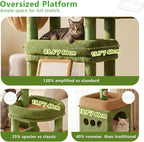 Heybly Cat Tree 72.4-Inch Anti-Tip Cat Tower with Spacious Perches HCT060GY | All-in-One Cat Furniture for Large Cats, Multiple Interactive Areas, Extra-Large Sisal Scratching Board, Green and Yellow