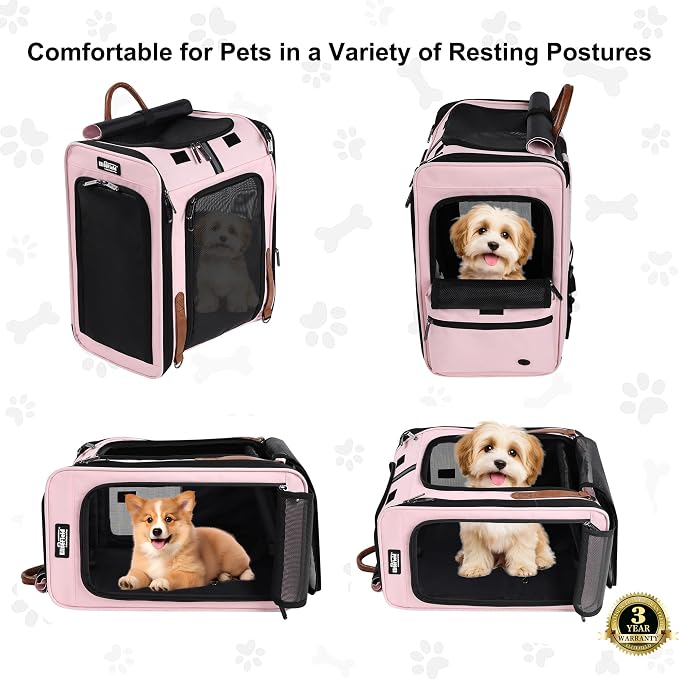 EliteField Deluxe Backpack Pet Carrier for Cats and Dogs (3-Year Warranty) | Airline Approved, Waterproof, 3 Scratch-Resistant Mesh Doors, Fleece Mat, Built-In Leash, Seat Belt Loops, Suitcase Sleeve
