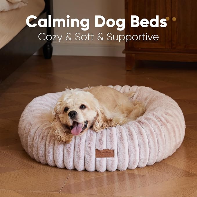 FUKUMARU Small Dog Bed, 25" Orthopedic Dog Bed for Puppies, Donut Cat Beds | Gradient Color Calming Donut Dog Beds for Small Dogs, Round Pet Bed with Washable Cover, Cute Cat Bed for Indoor Cats, Pink