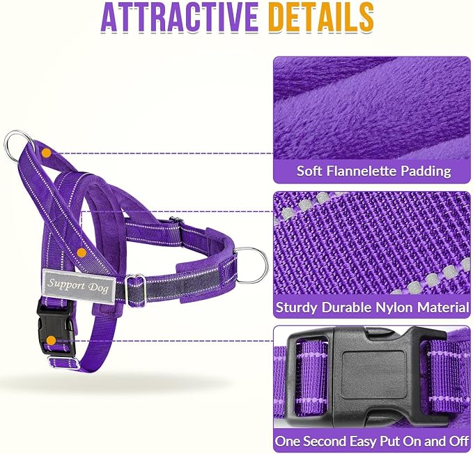 SlowTon No Pull Dog Harness - Heavy Duty Dog Harness and Leash Set for Medium Large Dogs, Reflective Tactical Harness with Soft Padded and Front Clip for Easy Walk and Training (Purple, L)