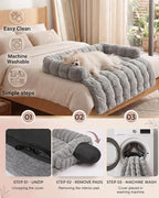 IUUI Dog Bed/Mat for Couch,Faux Rabbit Fur Pet Sofa Furniture Protector | Non-Slip&Manchine Washable,Protects Sofa from Fur & Scratches,Bubble Puff Fluffy Texture,Cozy for All Size Dogs&Cats