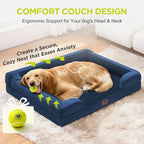 Waterproof Orthopedic Dog Bed for Medium Large Sized Dogs | Memory Foam Pet Bed Sofa with Bolster, Dog Couch with Washable Cover & Non-Slip Bottom, 30x20 Inch, Sapphire blue