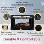 Cat & Dog Pet Carrier, Soft-Sided, Large 24"x16"x16", Fits Large Cat, 2 Cats, or Medium Dog Comfortably, Great for Travel & Vet Visits, Privacy Windows, Removable Bed, Locking Zippers, Foldable