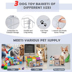 3 Pack Metal Dog Toy Baskets Multi-sized Foldable Dog Toy Bins Box Storage Container Organizer for Living Room Area Decorative Pet Accessories Coat Clothing Storage Holder Baskets(Silver)