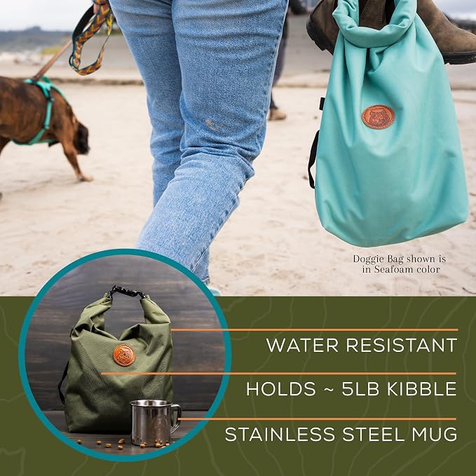 Wilderdog Doggie Bag - Water Resistant, Portable Kibble Carrier & Stainless Steel Mug - Sienna