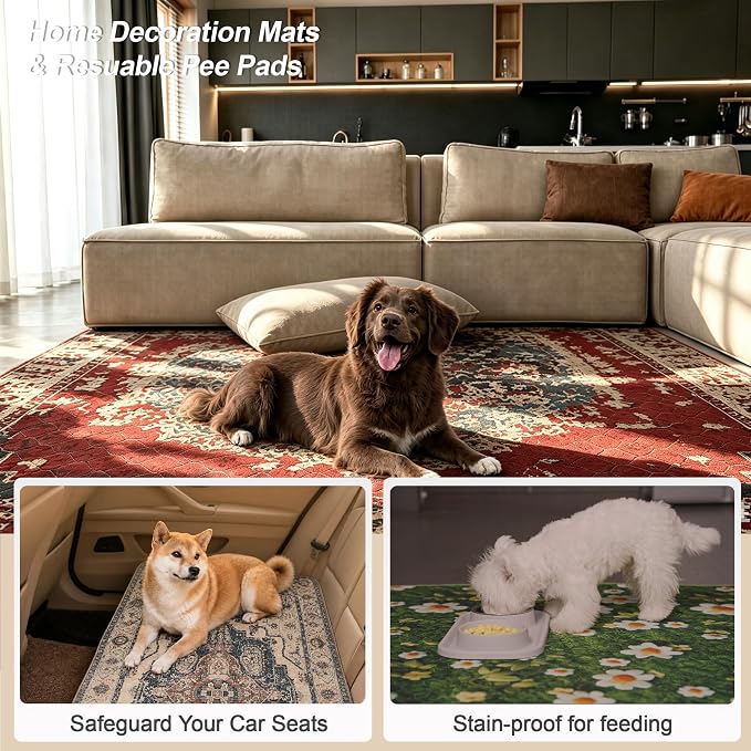Washable Pee Pads for Dogs, Reusable Puppy Potty Training Pads, Ultra-Absorbent Thick Waterproof Leak-Proof Non-Slip Pads & Mat for Crate, Playpen, Floor, Whelping & Housebreaking , 2 Pack 36"x72"