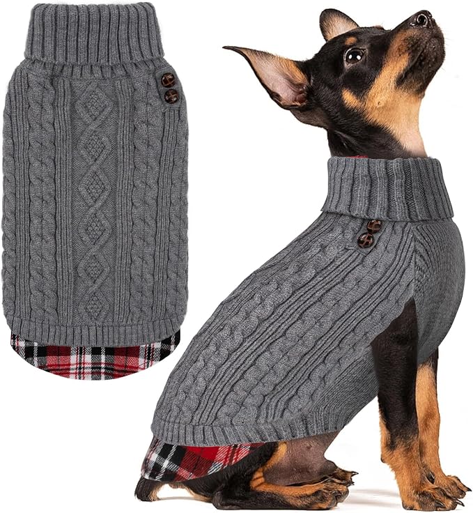 KYEESE Dog Sweater Turtleneck Thick Knit Pullover for Cold Weather | Stretchy Fit, Lightweight & Warm, Cozy Knit Comfort, Classic Plaid Design, Gentle on Sensitive Skin, Comfortable Daily Wear