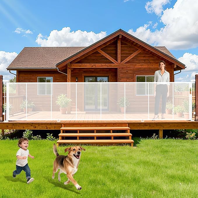 276" Retractable Baby Gate Extra Wide, 52" Tall Retractable Dog Gate for Stairs, Doorways, Decks, Mesh Gate Long Child Gate Pet Gate for Indoor, Outdoor, with Reinforced Mesh Rods, Dual Locks(White)