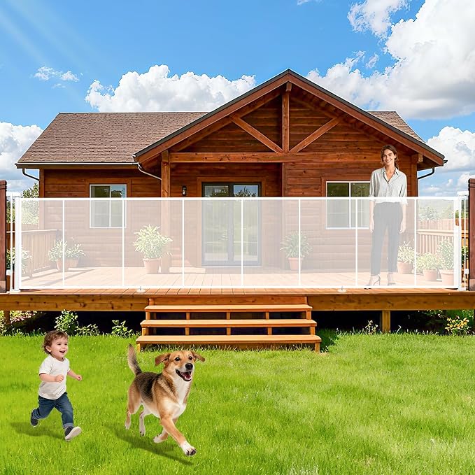 236" Retractable Baby Gate Extra Wide, 41" Tall Retractable Dog Gate for Stairs, Doorways, Decks, Mesh Gate Long Child Gate Pet Gate for Indoor, Outdoor, with Reinforced Mesh Rods, Dual Locks