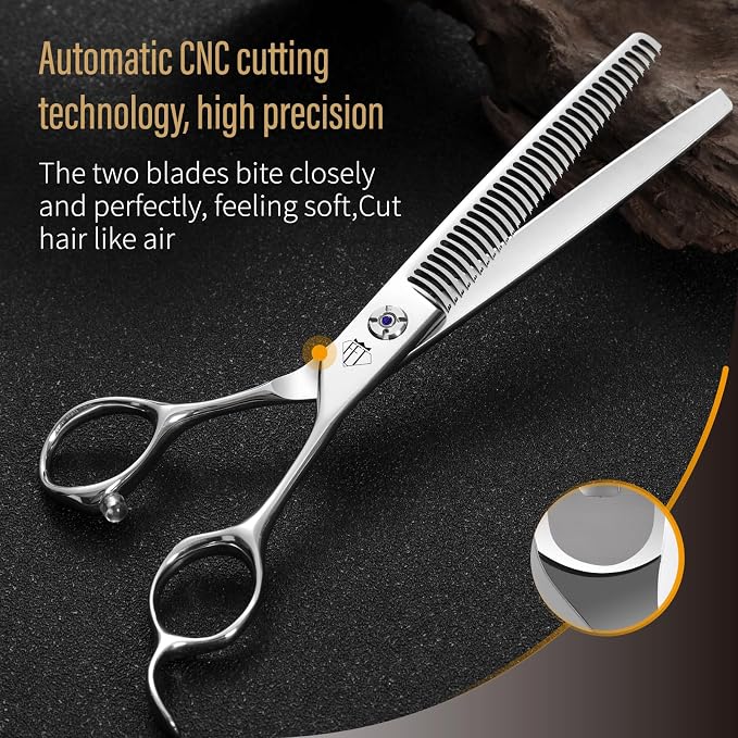Fenice Professional Pet Grooming Scissors, High-End Dog Hair Cutting Shears with Ergonomic Handle, Super Hard Alloy Steel, CNC Precision Craftsmanship (Set, 7.0")