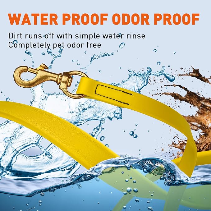 Viper Biothane K9 Working Dog Leash Waterproof Lead for Tracking Training Schutzhund Odor-Proof Long Line with Solid Brass Snap for Puppy Medium and Large Dogs, 15ft Lemon Yellow