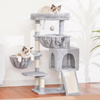 Hey-brother Cat Tree Tower with Large Bed, Hammocks, Scratcher, MPJ006SW | 35.4 Inches Cat House with Cozy Condo, Sisal Scratching Posts for Indoor Cats, Light Gray