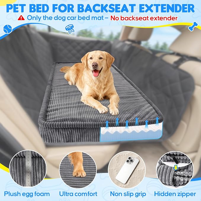 Loiion Dog Car Bed, Non-Slip Backseat Extender Pet Mat 56"x28.7" | Removable, Washable Dog Bed With Waterproof Liner Protects Car Seats, Anti-Slip Travel Bed For Dogs