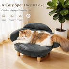 Gray Cat Sofa Bed, Furniture Style Pet Couch with Pine Wood Legs | Removable Cotton Velvet Cover, Cozy Cushion Design, Stylish Home Décor Pet Furniture for Cats and Small Dogs