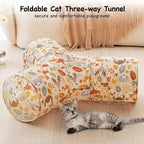 Tempcore Cat Tunnel for Indoor Cats, 3 Way Collapsible Pet Play Tunnel with Teaser Wand, Peek Holes & Hanging Ball, Interactive Tube for Kittens & Rabbits, Beige Deer