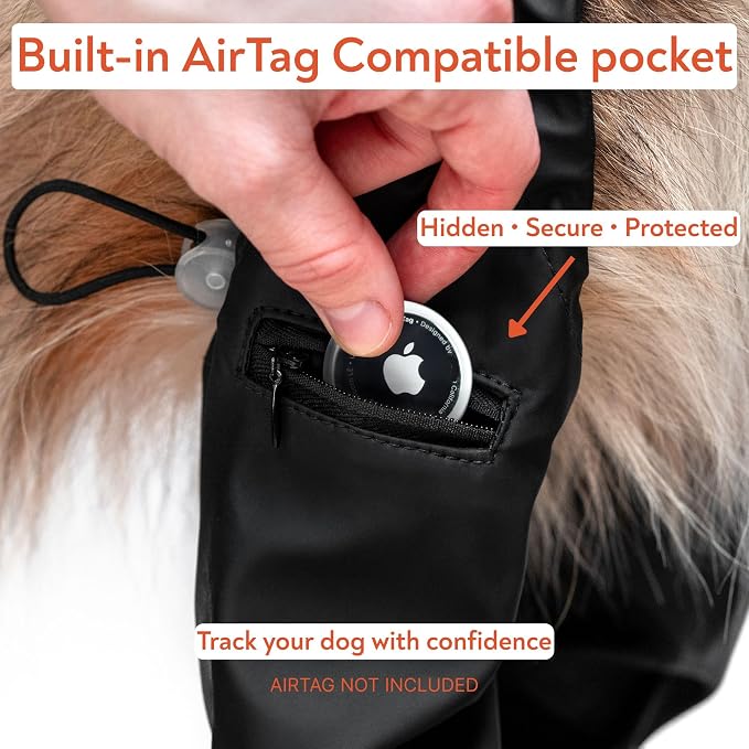 Waterproof Dog Suspender Boots with AirTag Compatible Pocket, Anti-Slip Reflective Dog Shoes, Adjustable Stay-On Paw Protector for Small Medium Large Dogs, Outdoor Walking Rain Snow (Black, XXL)