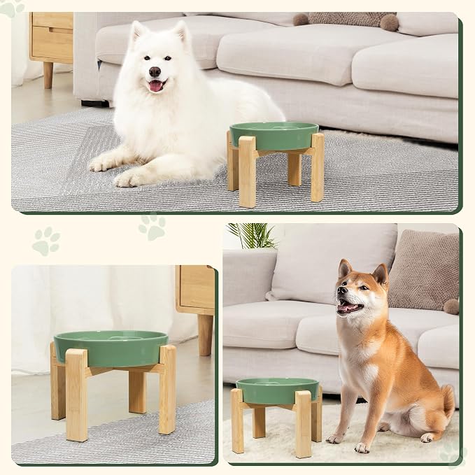 Elevated Slow Feeder Dog Bowl, 8.8" Ceramic Maze Dog Bowl with Stand | 3.2 Cups Slow Feeding Dog Dish for Fast Eaters, 7" Tall Anti-Slip Raised Slow Feeder for Medium to Large Breeds, Green