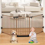 29.4-78" Extra Wide Baby Gate, Long Dog Gates Indoor for Stairs | Essential Large Gate for Child Toddler with Anti-Trip Pedal, Adjustable Pet Gate for Doorways, 28" Tall 3 Metal Panels Brown