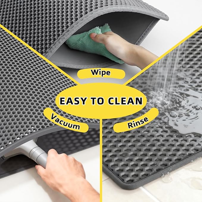 Cat Litter Mat, 30"x24", Waterproof, Easy to Clean (Grey-1Pack) | Double-Layer Honeycomb for Effective Litter Trapping, Premium Durable EVA, Non-Slip, Paw-Friendly Soft Surface