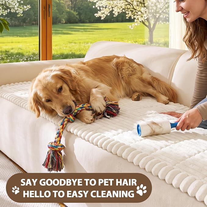 FUANGUI Waterproof Couch Cover Sofa Cover for Dogs and Pets Sofa Protector | Non-Slip Washable Fuzzy Soft Cat Bed Sofa Slipcover for 2-3 Cushion Couch Sofa Pet Friendly, Beige, 27.6" x 59.1", 1 pcs