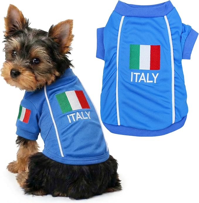 Parisian Pet Italy Dog Jersey - Breathable Mesh Puppy Football Jersey - Stretch Sporty Dog Clothes - Summer Shirts for Small Dogs - Soccer Jersey for Dogs - Sportswear Pet Clothes - Team Italy Apparel