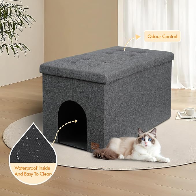Zerbuger Cat Litter Box Enclosure Furniture for Odor Control | Hidden Cabinet Cats Litter Ottoman With Flip-Up Lid,Cat Litter Box Bench With Storage Space, Dog Proof(Grey, X-Large)