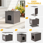 Cat Litter Box Enclosure, Multi-Functional Enclosed Cat Litter Box Furniture, Outdoor Cat House Weatherproof, Openable Front Door & Raised Floor, Easy to Clean & Assemble, Grey