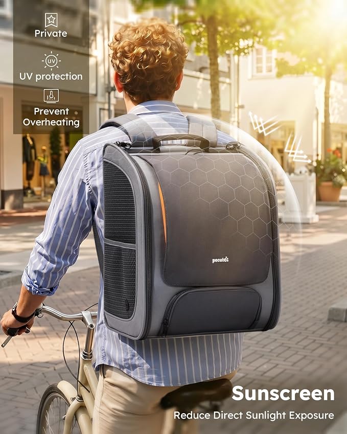 Pecute Cat Backpack Carrier,Large Space Cat Bubble Backpack,Ergonomic,Gray | Color Blocking,Sunshade curtain,Folding bowl,Transparent window,Sturdy,Large mesh on both sides for breathability