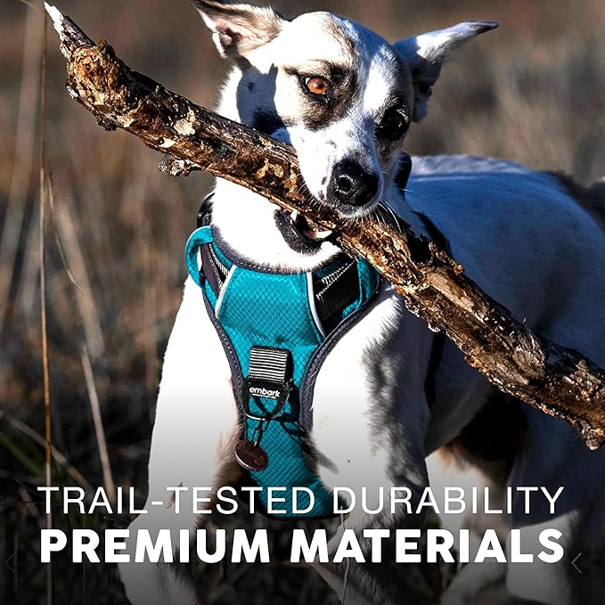 Embark Adventure Dog Harness for Small, Medium & Large Dogs – No Pull, Reflective Trim, Military Grade Nylon, 2 Leash Clips, Gel-Lined Handle, Soft Padded, Blue