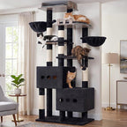 Gitelsnour Sturdy Cat Tree Tower with 2 Large Condos, 4 Big Perchs GCT039G | 74.8" Sturdy Cat Furniture for Indoor Cats Large Adult with 2 Cozy Cat Baskets, Sisal Scratching Posts & Toys, Dark Gray