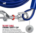 Tuff Pupper Dog Tie Out Cable, 25 ft Heavy Duty Lead for up to 60 lb Dogs | Extra-Strong Coated Steel Wire for Large Dogs; Water/Rust Resistant Yard Runner Line with 360-Degree No-Tangle Swivel Clips