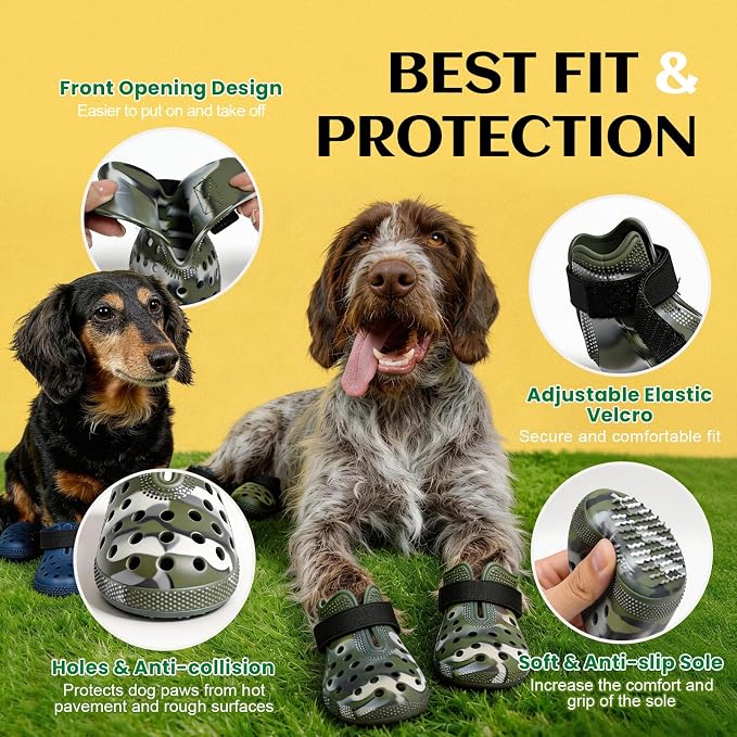 Dog Shoes for Hot Pavement - Comfortable Paw Protection for Medium & Large Dogs, Adjustable Strap & Non-Slip, Easy-Clean, Outdoor Sports Boots, Dog Booties for Summer Rain (Camouflage, M)