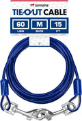 Tuff Pupper Dog Tie Out Cable, 15 ft Heavy Duty Lead for up to 60 lb Dogs | Extra-Strong Coated Steel Wire for Large Dogs; Water/Rust Resistant Yard Runner Line with 360-Degree No-Tangle Swivel Clips