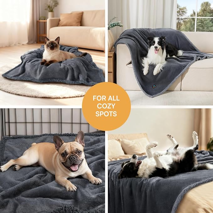 Luciphia Waterproof Blanket for Large Dog, Reversible Sherpa Bed Cover | waterproof pet blanket sherpa fleece reversible couch cover bed protector from spills scratches, Dark Grey 90" x 82"