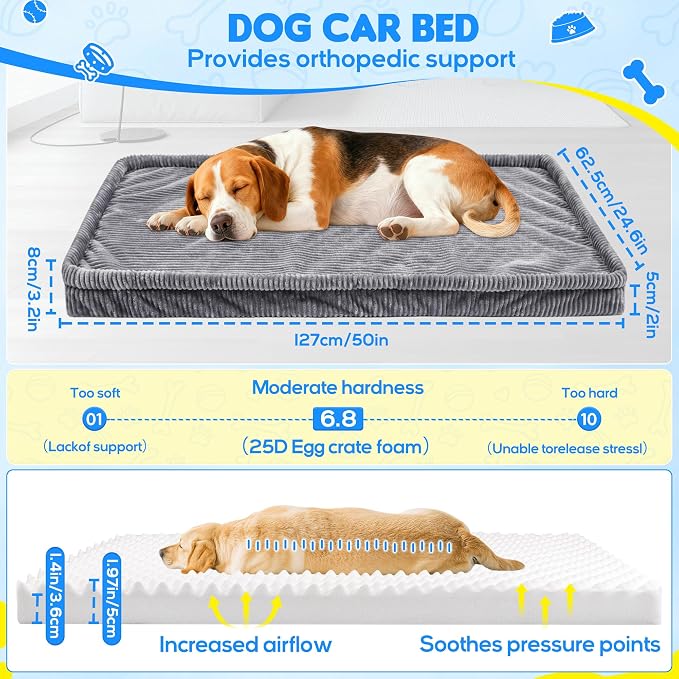 Loiion Dog Car Bed, Non-Slip Backseat Extender Pet Mat 50"x24.6" | Removable, Washable Dog Bed With Waterproof Liner Protects Car Seats, Anti-Slip Travel Bed For Dogs